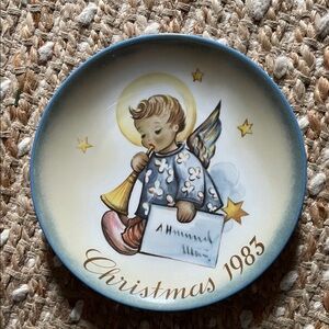 Hummel-Vintage Charming Christmas Angel Plate with Trumpet